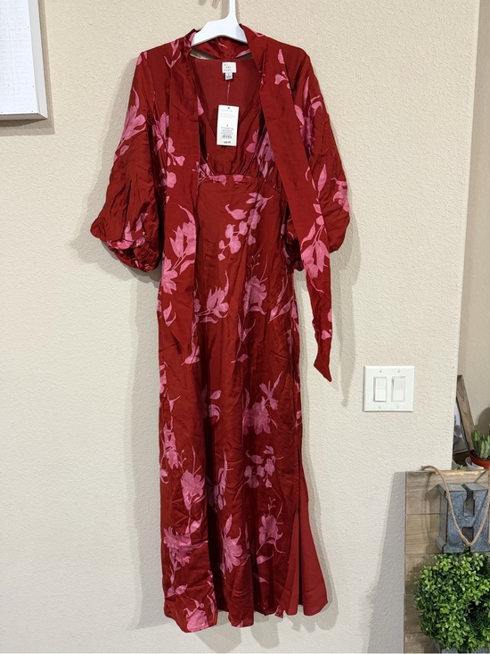 a new day Dresses & Skirts - a new day Red Midi Dress with Pink Floral Print